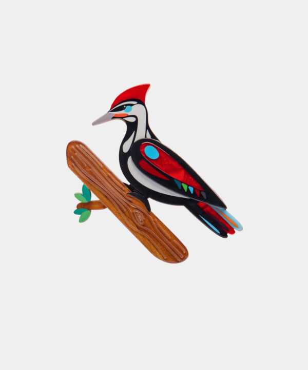 The Persistent Pileated Woodpecker Brooch