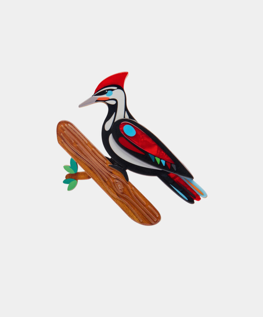 The Persistent Pileated Woodpecker Brooch